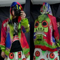 10s CASSETTE PLAYA Britain made Monster Face Abstract Full Graphic Reversible Silk100% Zip Hoodie