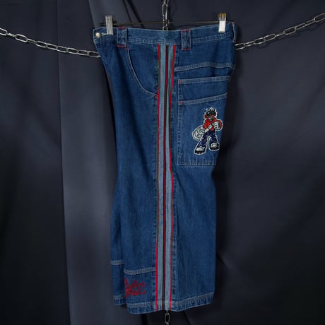 HERE&THERE Cyber B-boy Embroidery SideLine Cropped Raver Denim
