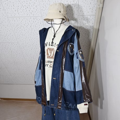 PARTO SPORT Denim×PU Leather Mountain Hoodie Jacket