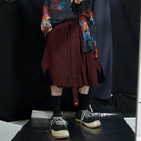 90s TAKUYA ANGEL Velour Switched Wide Pleats Iridesent Medium Flare Skirt