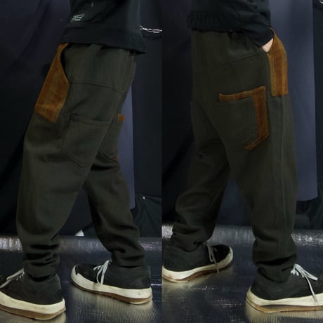 USED HerringBorn Deformation 6 Button Cotton Knit Saruel Pants