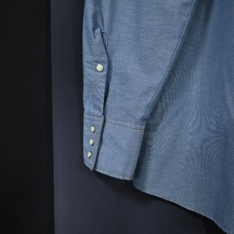 80s SADDLE KING WESTERN By KEY USA made Iceblue Chambray Denim L/S Western Shirts