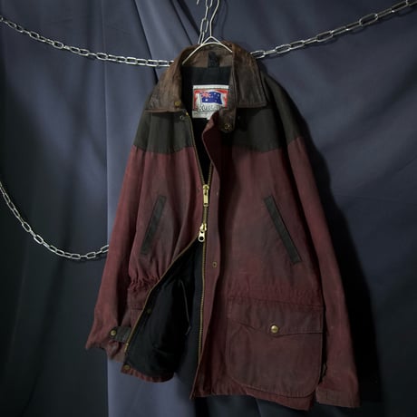 80s~90s KOOLAH Canada made BEDALE type Leather Collar Elbow Patch 2tone Switching Oiled Jacket