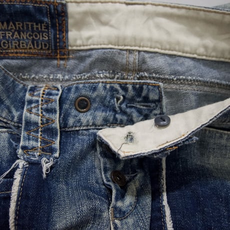 Marithe Francois Girbaud Switching Seam Cargo Pocket Design Flare Denim