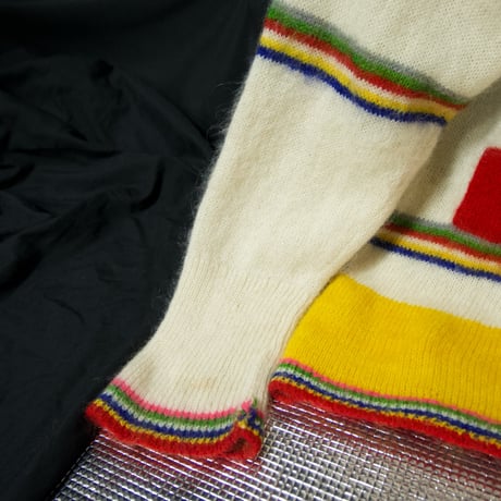 80s Yamamoto Kansai Multi Colors Borders Geometric Patterns Turtle Neck Mohair Knit Sweater