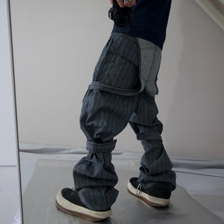 PPFM Bondage Velcro Tape Gimmick Stripe Denim Overall