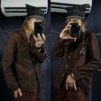 France made Tailored Collar Blurred Fade Brown Leopard Jacket