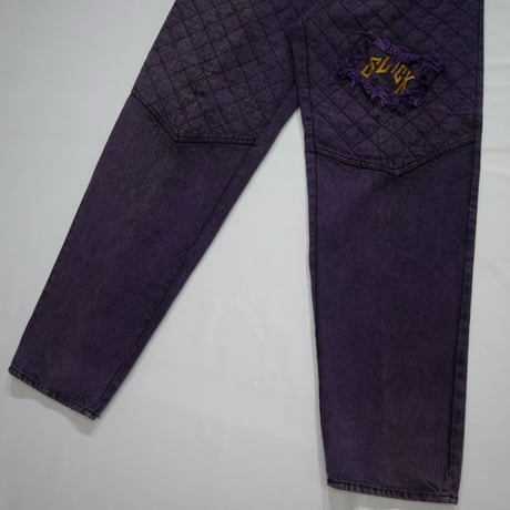 90s~ SLICK Piece Dyeing Quilting Embroidery Baggy Denim