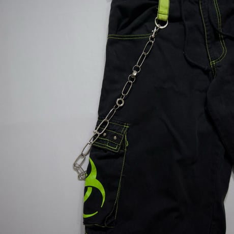TRIPP NYC Chains Studs Zip Biohazard Print Detachable Parachute Bontage Raver Pants