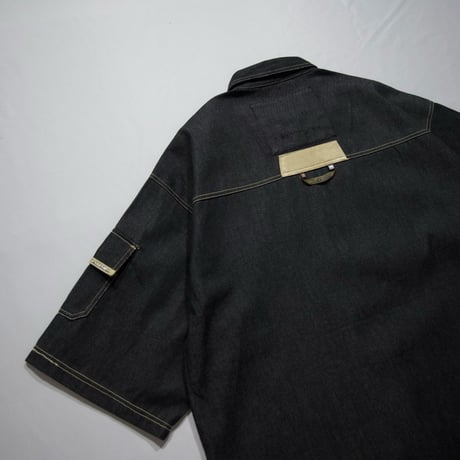 THE BARE FOX Rubber Switching Super Oversized S/S Denim Shirts