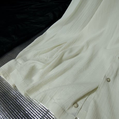 90s~00s RENOWN Japan made Triacetate Pleats Gauze Emblem Embroidery L/S Shirts