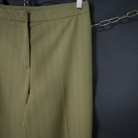 Late90s~Early00s Italy made Rayon Chalk Stripes Center Crease Flare Boots Cut Slacks