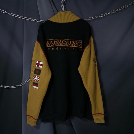 MadYoungGeographic Embroidery Design Acrylic HighNeck FullZip Drivers Knit