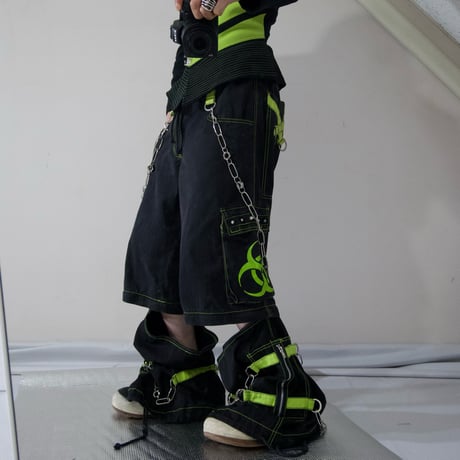 TRIPP NYC Chains Studs Zip Biohazard Print Detachable Parachute Bontage Raver Pants