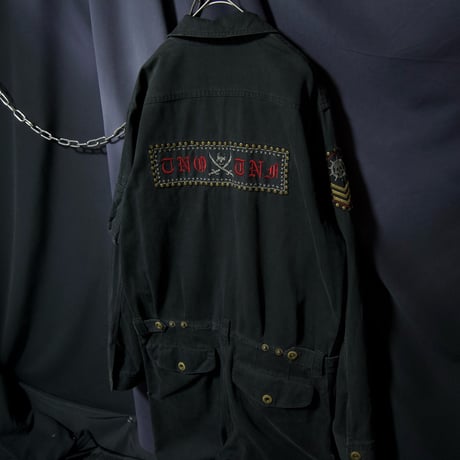 291295HOMME Skull Embroidery Studs Jump Suits All in One