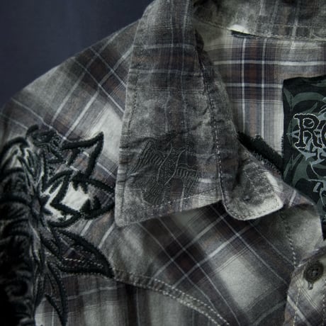 Roar Flowers&Cross Embroidery L/S Cotton Check Western Shirts