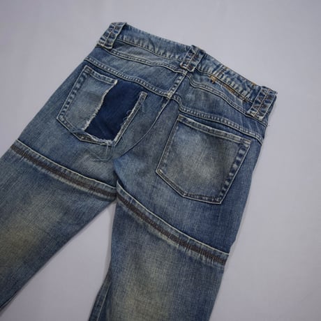 Marithe Francois Girbaud Switching Seam Cargo Pocket Design Flare Denim