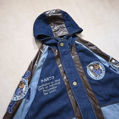 PARTO SPORT Denim×PU Leather Mountain Hoodie Jacket