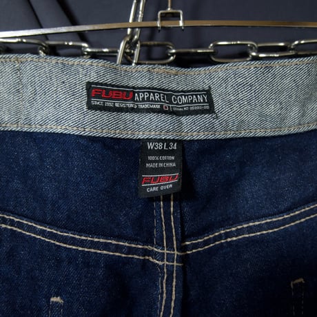 FUBU Matt Silver Grey/Indigo Blue Fake Reversible Baggy Cargo Raw Denim Pants