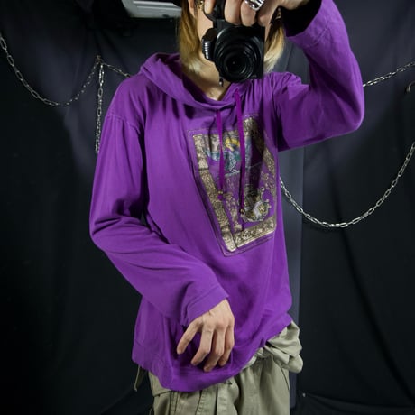 90s Ficce YOSHIYUKI KONISHI Foil Stamping Graphics Embroidery L/S Tee Hoodie