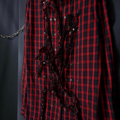 00s Diesel Block & Ombre Check Deformation Frills ( Bondage Parachute ) L/S Shirts