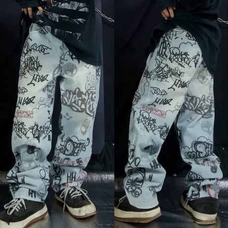JADED LONDON Full Graphics Alien&Fire Baggy Denim