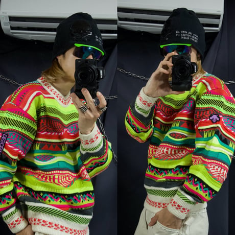 90s DESCENTE Psychedelic Patterns&Colors 3D Knit Sweater