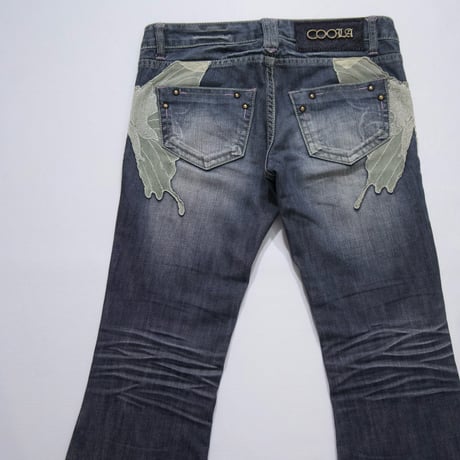 COOLA LowRise Lace Design Flare Denim Pants