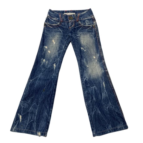 Red Pepper Grunge Design LowRise Denim Flare Pants