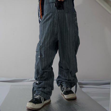 PPFM Bondage Velcro Tape Gimmick Stripe Denim Overall