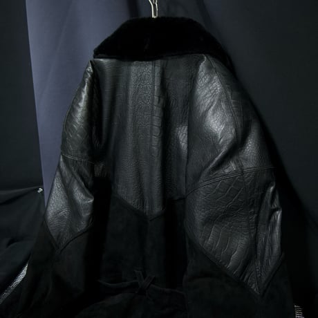 90s Marc Buchanan Pelle Pelle Dolman Sleeves Crocodile Boa Suede Switched Leather Jacket/Gang Coat