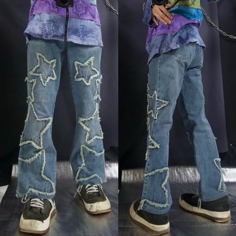 USED Fringe Star Flare Denim Pants