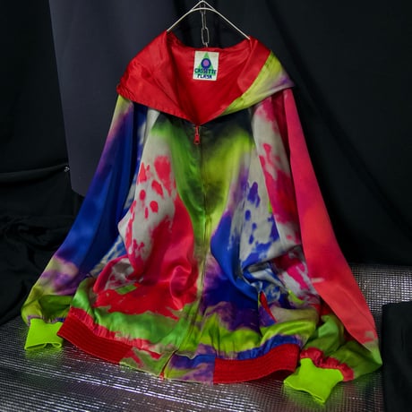 10s CASSETTE PLAYA Britain made Monster Face Abstract Full Graphic Reversible Silk100% Zip Hoodie