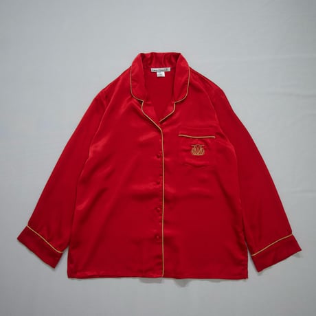 “Grunge Spice” LineaDonatella Shiny Satin Emblem Embroidery L/S Pajama Shirt