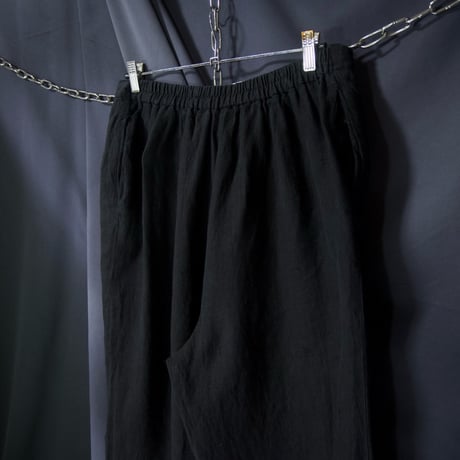 90s HARVE BENARD Black Linen Two-Darts Wide Tapered Cropped Slacks/Easy Pants