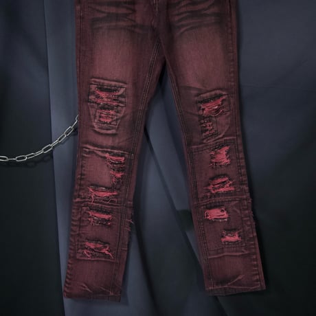 "00s Y2K Rock Spice” Piece Dying Boro Crush Damage Skinny Denim