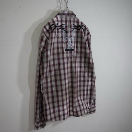 USED 00s taste Ombre Check Tribal Design L/S Western Shirts
