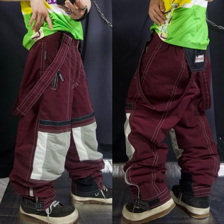 80s~90s SASQUATCH Seem Stitched Switching Gimmick Snowboard Pants Overall