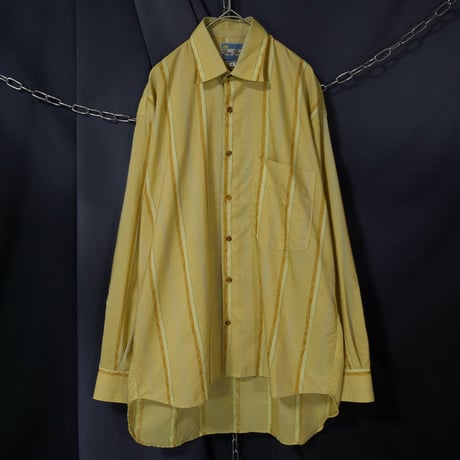 c1990~ Deadstock PINGPONG Italy made Multi Stripe Lily Embroidery Rayon L/S Shirts