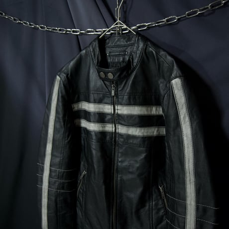 WILSONS LEATHER Biker/Racing type Side&Center Line Leather Single Riders Jacket