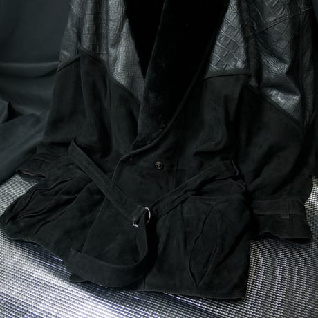 90s Marc Buchanan Pelle Pelle Dolman Sleeves Crocodile Boa Suede Switched Leather Jacket/Gang Coat