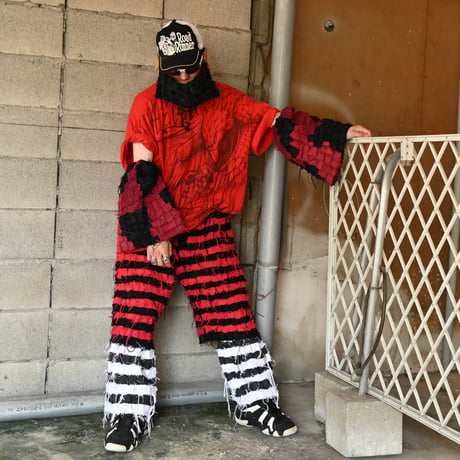 GYAKU_SOU All Hand Sewing  Denim Leg&Arm Warmers Prisoner Borders