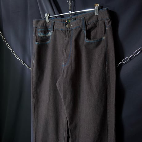 JINZU W38L30 Turquoise blue Embroidery Stitched Dark Grayish Red Baggy Denim