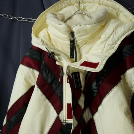 90s NICOLE SPORTS Deadstock Jacquard Switched Pudding Nylon Snowboard Jacket/Half Zip Anorak Hoodie