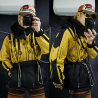 90s NICOLE SPORTS 2tone Switch Stripe Embroidery 2Way Gimmick Nylon Snowboard Jacket/Mountain Hoodie