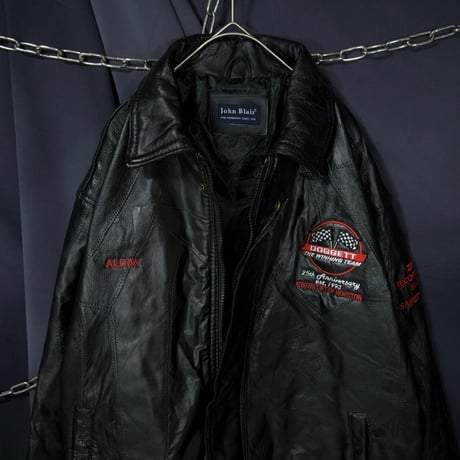 90s John Blair Racing Team&Company Logo Embroidery TSUGIHAGI Leather Sports Jacket