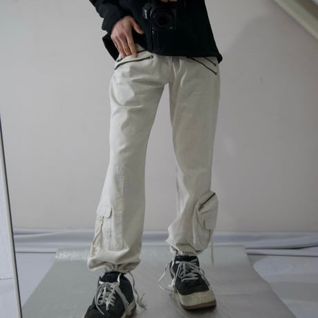 USED Multi Zippers&PocketsGimmick Parachute Linen Pants
