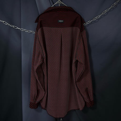 VERGINE MILANO Rayon Regimental Stripe Fake Reversible Draping L/S Shirts