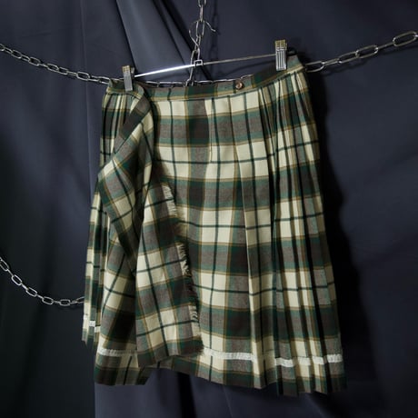 70s ALjean Canada Virgin Wool Tartan×Ombre Check Pleats Kilt Wrap Skirt