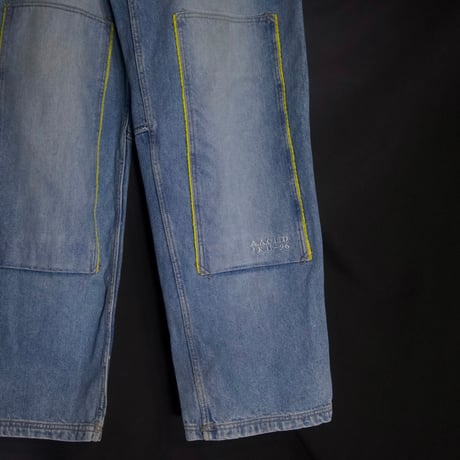 AllAmericanCity Russia made Washed Double Knee Embroidery Denim Baggy Pants